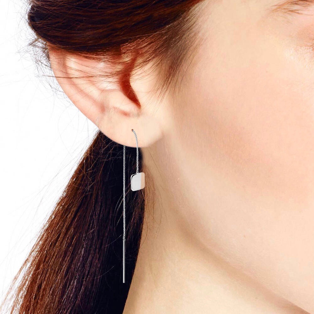 Handmade Earrings Sterling Silver Square and Chain